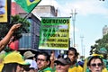 A sign written: `We want an institutional act with Bolsonaro in power now! Communism never! United we will win`