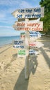 A sign at the & x22;tanjung gelam beach& x22;