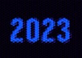Sign of the 2023 year with hex pixel grid. New Years number or digits for holiday eve celebration card or calendar.