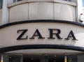 Sign on the zara retail fashion store in leeds city centre