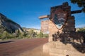 Sign for Zion National Park in the early morning hours of a summer day