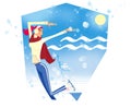 Sign of the zodiac Aquarius.  Winter landscape with an ice-hole and the moon. A girl in a yellow sweater and a red scarf skates Royalty Free Stock Photo