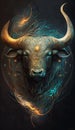 Beautiful bull head with fire effect on dark background. Fantasy illustration Royalty Free Stock Photo