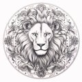 Lion head with floral mandala. Hand drawn vector illustration Royalty Free Stock Photo