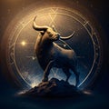 Zodiac sign Taurus on dark background. Astrological horoscope circle Royalty Free Stock Photo