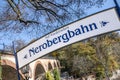 Signage Auf wiedersehen Nerobergbahn bye bye Nero mountain train in the Nero Park in Wiesbaden Royalty Free Stock Photo
