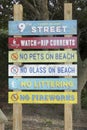 Signage at a the beach at the Atlantic Ocean