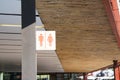 Signage indicating location or toilet position for men and women.