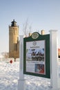 Signage at Old Mackinac Point Lighthouse, Mackinac City, Michigan in winter Royalty Free Stock Photo