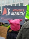 Women`s March on Washington DC January 21, 2017 with Pink Pussy Hat in the Foreground