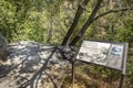 Signage and rock with holes for burning fire in prehistoric indian kitchen