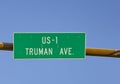 Signage US Highway No 1 called Truman Ave starting in Key West with traffic lights