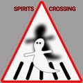 Signage of warning or caution, many spiritual entities crossing the area Royalty Free Stock Photo