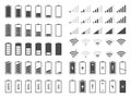 Signal and battery icons. Network signal strength and telephone charge level. Battery status, wifi internet wireless