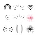 Signal icons vector, radio signals waves and light rays symbols Royalty Free Stock Photo