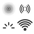 Signal icons vector set isolated on white background, line outline style radio signals waves and light rays, radar, wifi, antenna Royalty Free Stock Photo