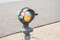 Signal lights on the runway at the airport close up. Royalty Free Stock Photo