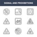9 signal and prohibitions icons pack. trendy signal and prohibitions icons on white background. thin outline line icons such as