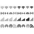 Signal set vector icons. wifi illustration sign collection. antenna and satellite signal symbols. Wireless technologys. Royalty Free Stock Photo