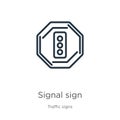 Signal sign icon. Thin linear signal sign outline icon isolated on white background from traffic signs collection. Line vector Royalty Free Stock Photo