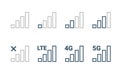 Signal strength 4g mobile phone reception bar icon. 5g signal strength level smartphone status bar network lte level.