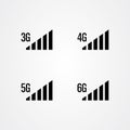 Signal strength icons. 3g, 4g, 5g, 6g internet vector illustration