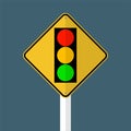 Signal traffic light green yellow red sign isolated on grey sky background.Vector illustration Royalty Free Stock Photo