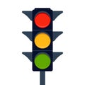Signal electric traffic light on road, stoplight. Direction, control, regulation transport and pedestrian. Vector
