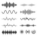 Signal wave set. Vector analog signals and digital sound waves forms Royalty Free Stock Photo