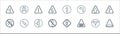 signaling line icons. linear set. quality vector line set such as hump, fence, no straight, no turn, intersection, danger, ahead