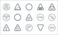 signaling line icons. linear set. quality vector line set such as turn left, turn right, t junction, yield, intersection,