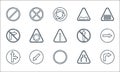 signaling line icons. linear set. quality vector line set such as turn right, road closed, go straight or right, narrow, keep left