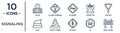 signaling linear icon set. includes thin line on air, no smoke, give way, traffic cones, m, road closed, poop icons for report, Royalty Free Stock Photo