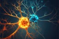 Signals in neurons in brain, 3D illustration of neural network. Dark background. Generative AI Royalty Free Stock Photo