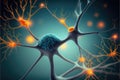 Signals in neurons in brain, 3D illustration of neural network. Dark background. Generative AI Royalty Free Stock Photo