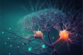 Signals in neurons in brain, 3D illustration of neural network. Dark background. Generative AI Royalty Free Stock Photo