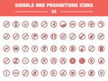 55 Signals And Prohibitions Circle Icon Set In Red