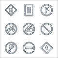 signals and prohibitions line icons. linear set. quality vector line set such as ahead only, forbidden, no parking, forbidden, no