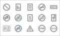 signals and prohibitions line icons. linear set. quality vector line set such as forbidden, warning, toilet, stop, no bicycle, no