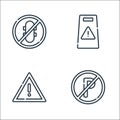 Signals and prohibitions line icons. linear set. quality vector line set such as no parking, warning, attention