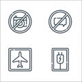 signals and prohibitions line icons. linear set. quality vector line set such as plug, airport, no talking