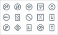 Signals and prohibitions line icons. linear set. quality vector line set such as plug, camping, no parking, no cit card, traffic Royalty Free Stock Photo