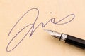 Signature and fountain pen Royalty Free Stock Photo