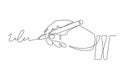 Signature and hand. Document signing, hand with pen signed contract. Person authentication, autograph, deal continuous line vector Royalty Free Stock Photo