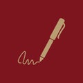 The signature icon. Pen and undersign, underwrite, ratify symbol. Flat