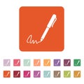 The signature icon. Pen and undersign, underwrite, ratify symbol. Flat