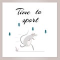 Signature time to sport with a cute running mouse, vector illustration