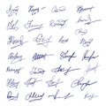 Signatures set. Fictitious signatures for business contract. Vector EPS 10 collection by hand Royalty Free Stock Photo