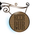 The signboard of beer pub. Wooden surface texture. Royalty Free Stock Photo