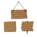 Signboard creation set. Build your own design. Wooden boards of different shapes and sizes. Cartoon style illustration -